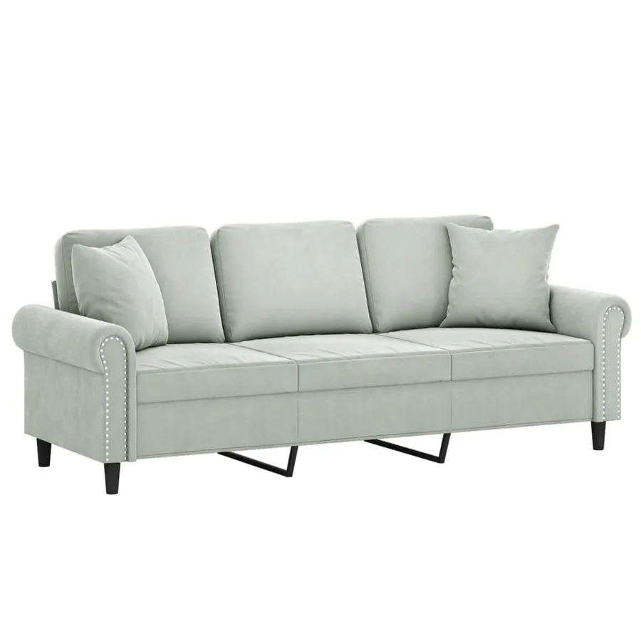 Canapé 3 places avec oreillers gris clair 180 cm velours - 3