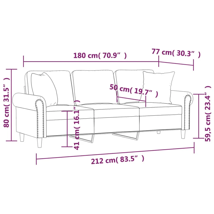 Canapé 3 places avec oreillers gris clair 180 cm velours - 8