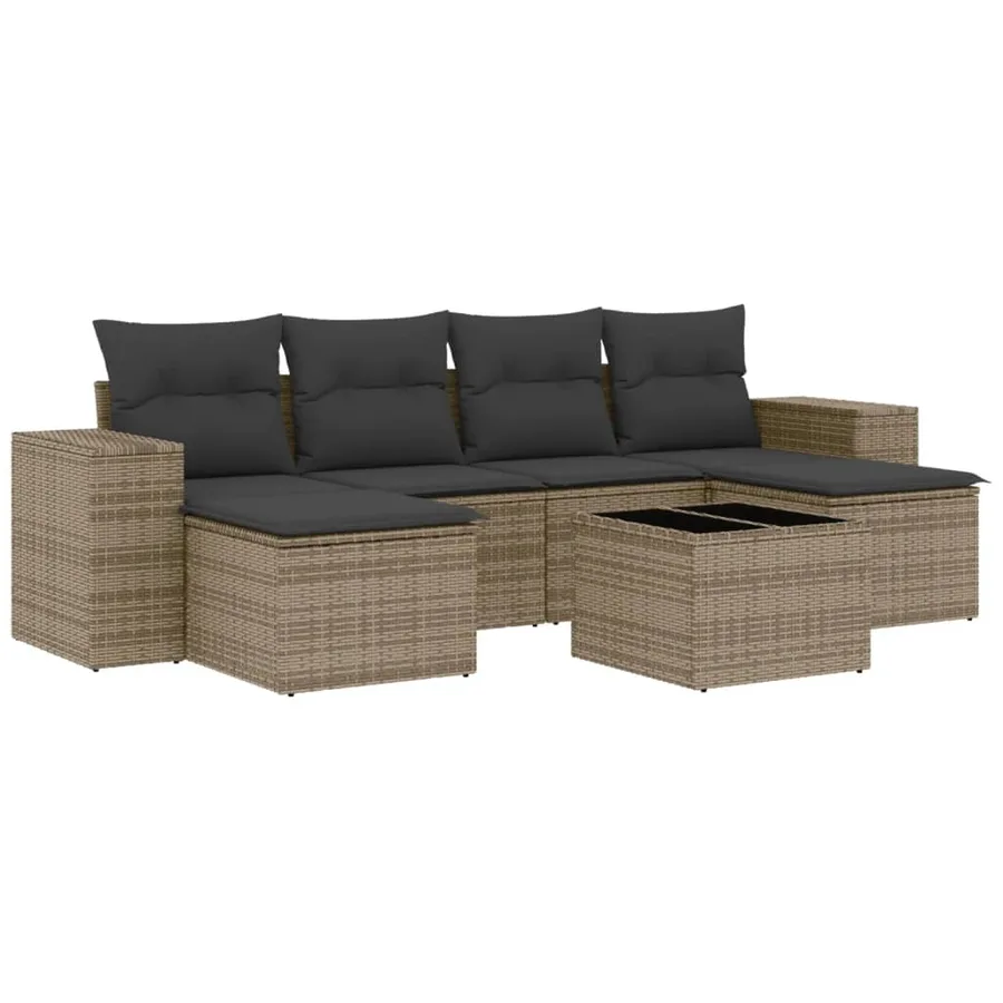 Salon de jardin avec coussins 7 pcs gris résine tressée - 2