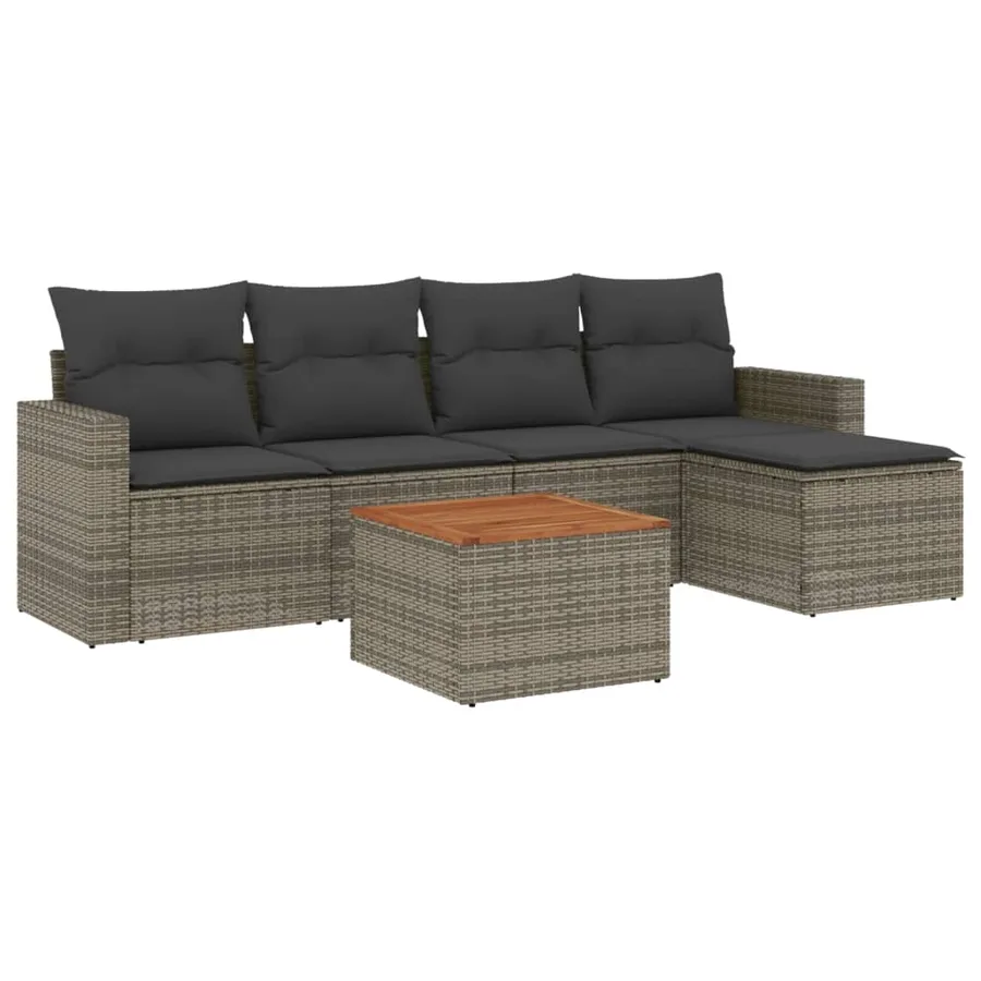 Salon de jardin 6 pcs avec coussins gris résine tressée - 2