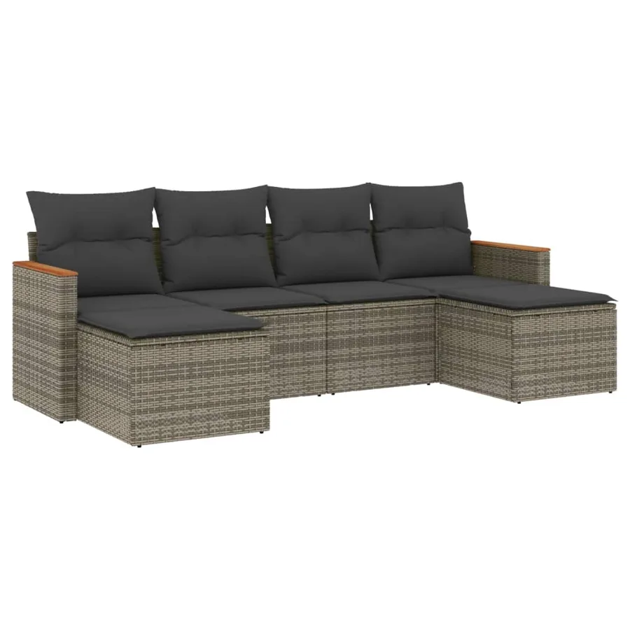 Salon de jardin 6 pcs avec coussins gris résine tressée - 2