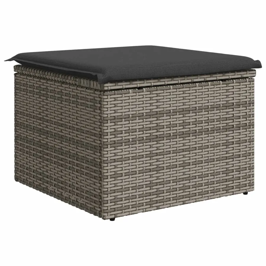 Tabouret de jardin avec coussin gris 55x55x37 cm résine tressée - 6
