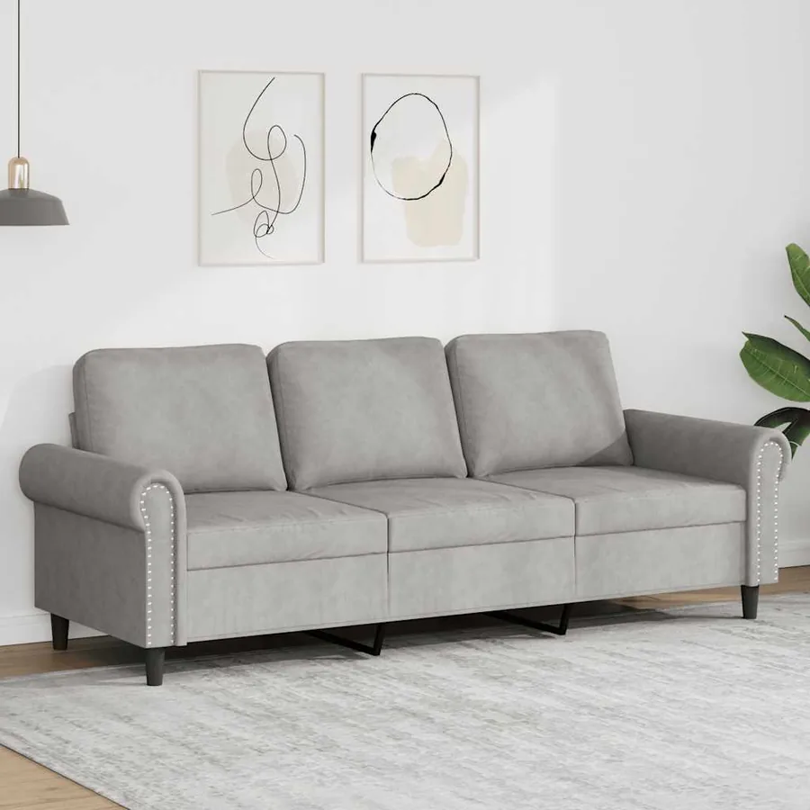 Canapé à 3 places Gris clair 180 cm Velours