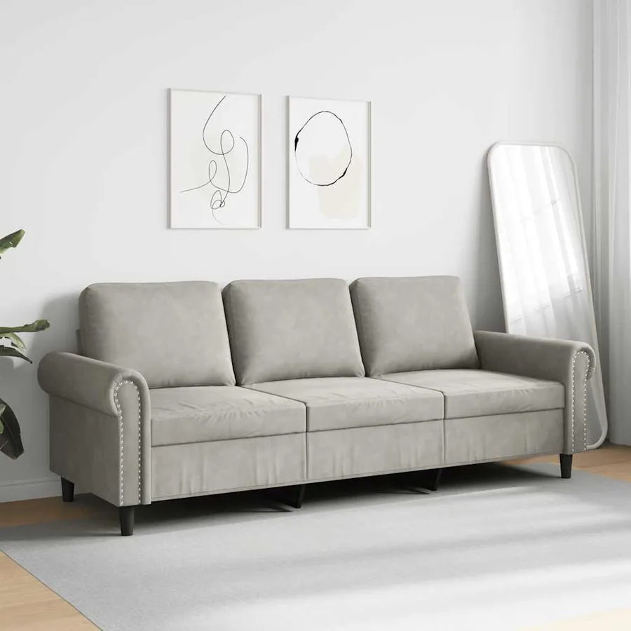 Canapé à 3 places Gris clair 180 cm Velours - 3