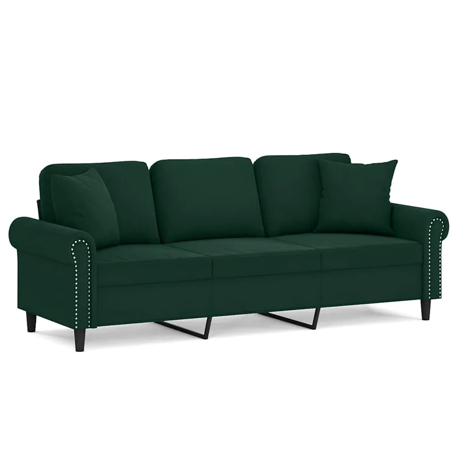 Canapé 3 places avec oreillers vert foncé 180 cm velours - 2