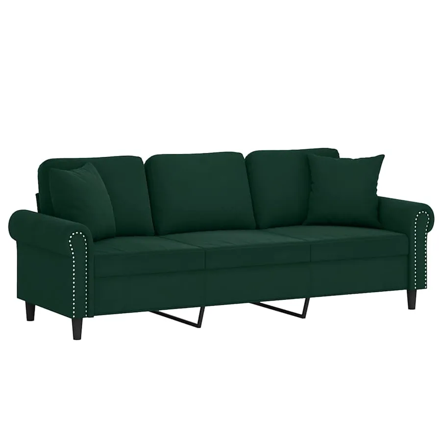 Canapé 3 places avec oreillers vert foncé 180 cm velours - 3