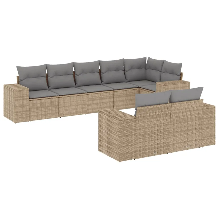 Salon de jardin avec coussins 8 pcs beige résine tressée - 2