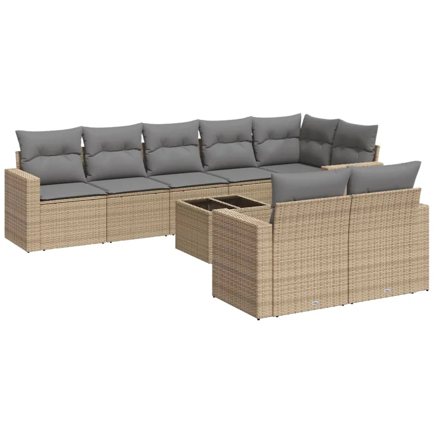 Salon de jardin avec coussins 9 pcs beige résine tressée - 2