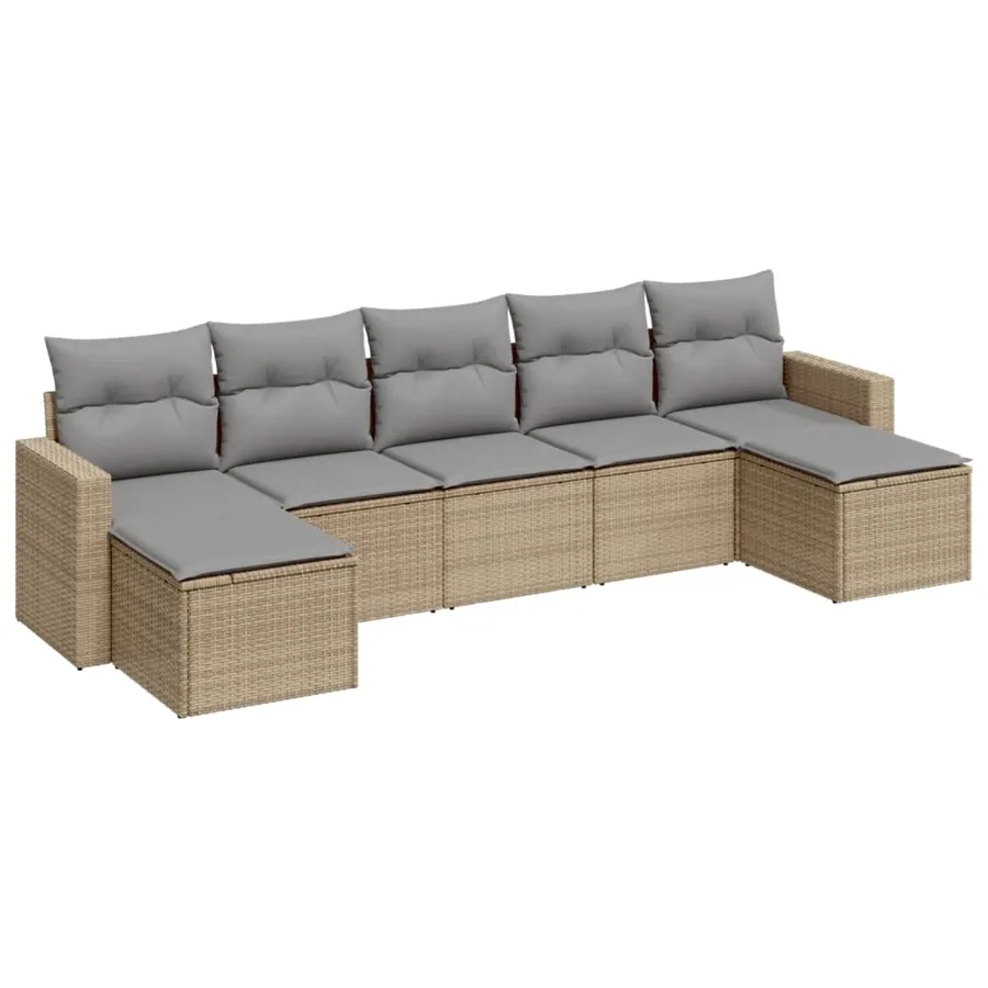 Salon de jardin avec coussins 7 pcs beige résine tressée - 2