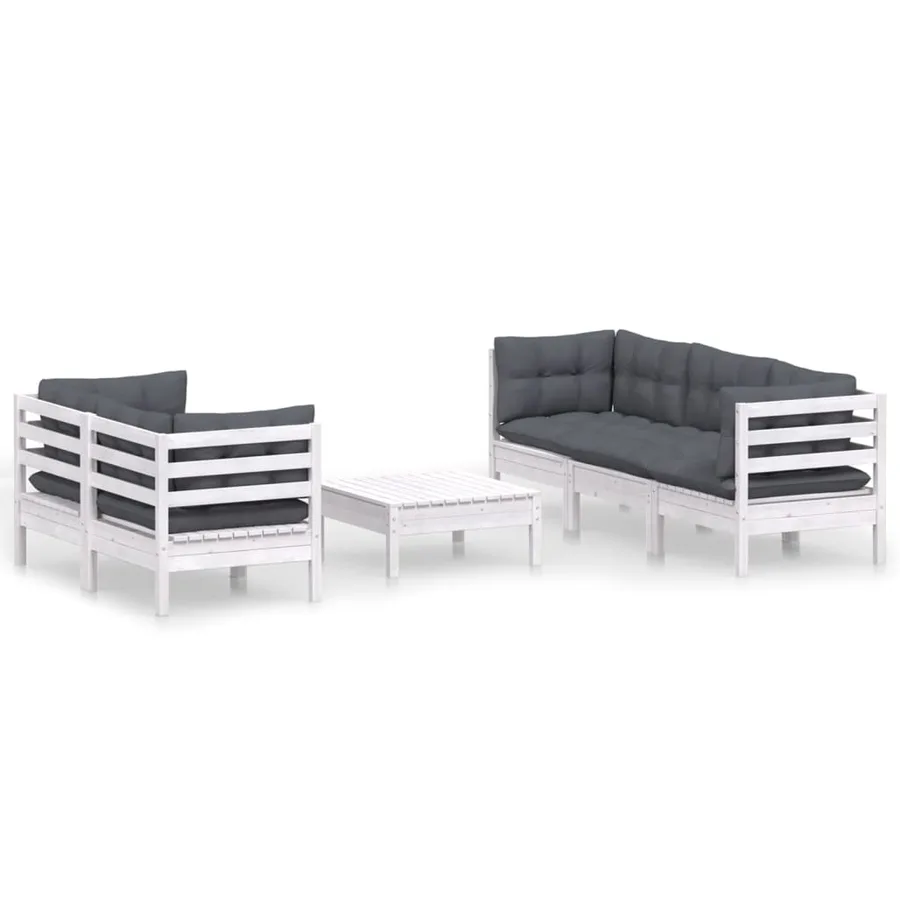 Salon de jardin 6 pcs avec coussins anthracite bois de pin - 2
