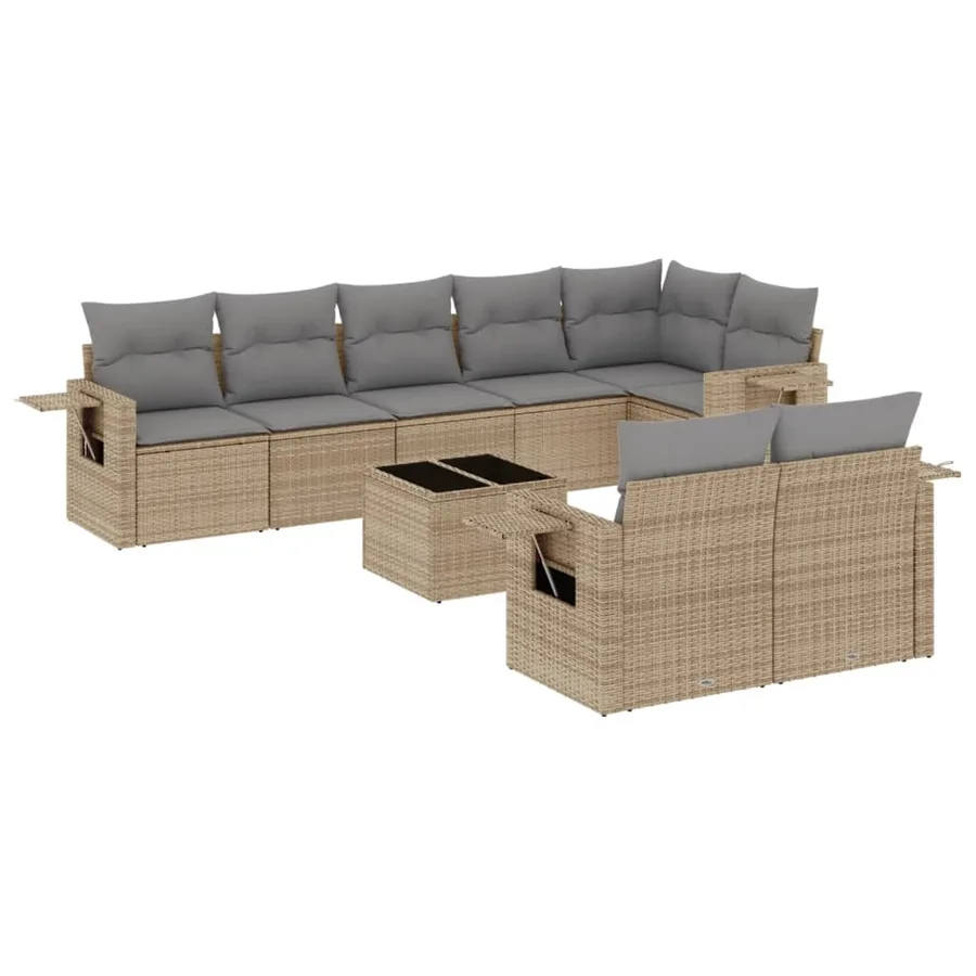 Salon de jardin avec coussins 9 pcs beige résine tressée - 2