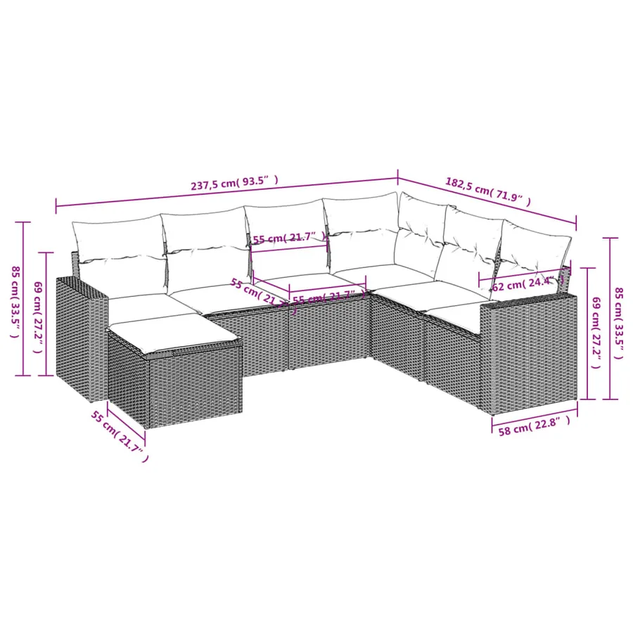 Salon de jardin avec coussins 7 pcs beige résine tressée - 3