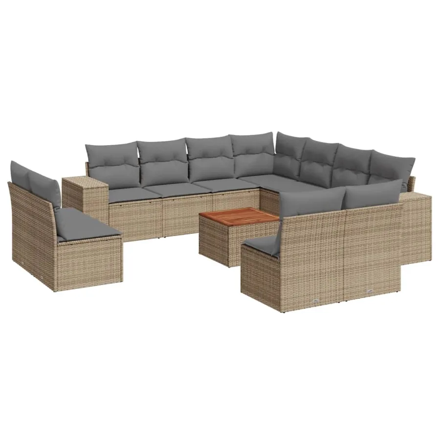 Salon de jardin avec coussins 12 pcs beige résine tressée - 2
