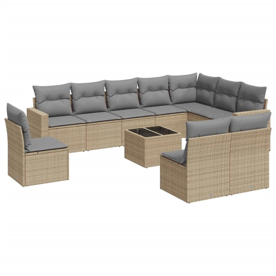 Salon de jardin 11 pcs avec coussins beige résine tressée - 2