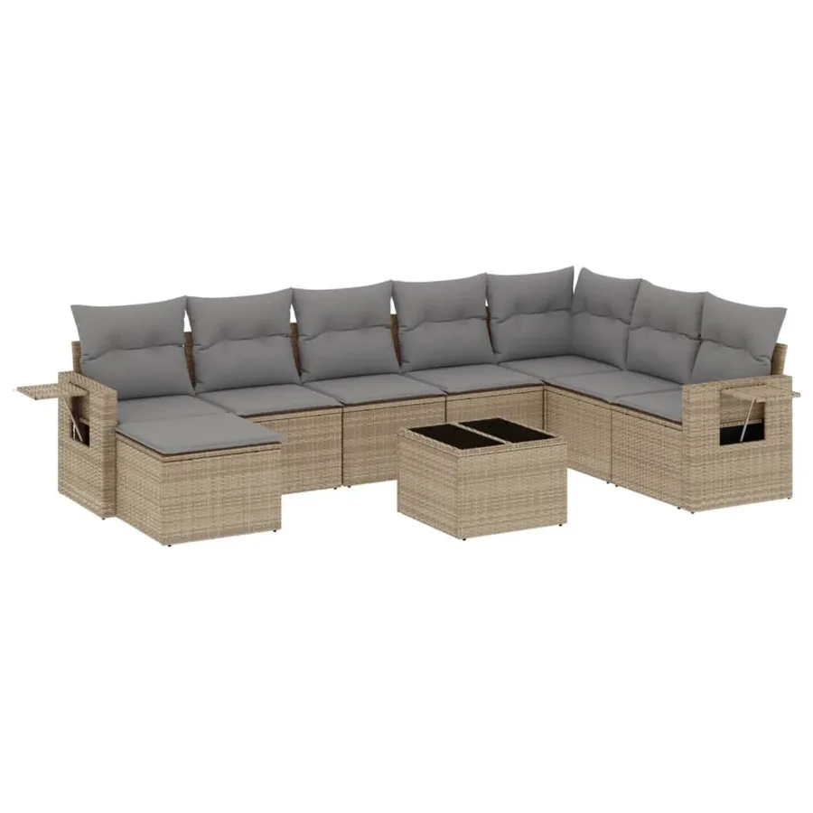 Salon de jardin avec coussins 9 pcs beige résine tressée - 2