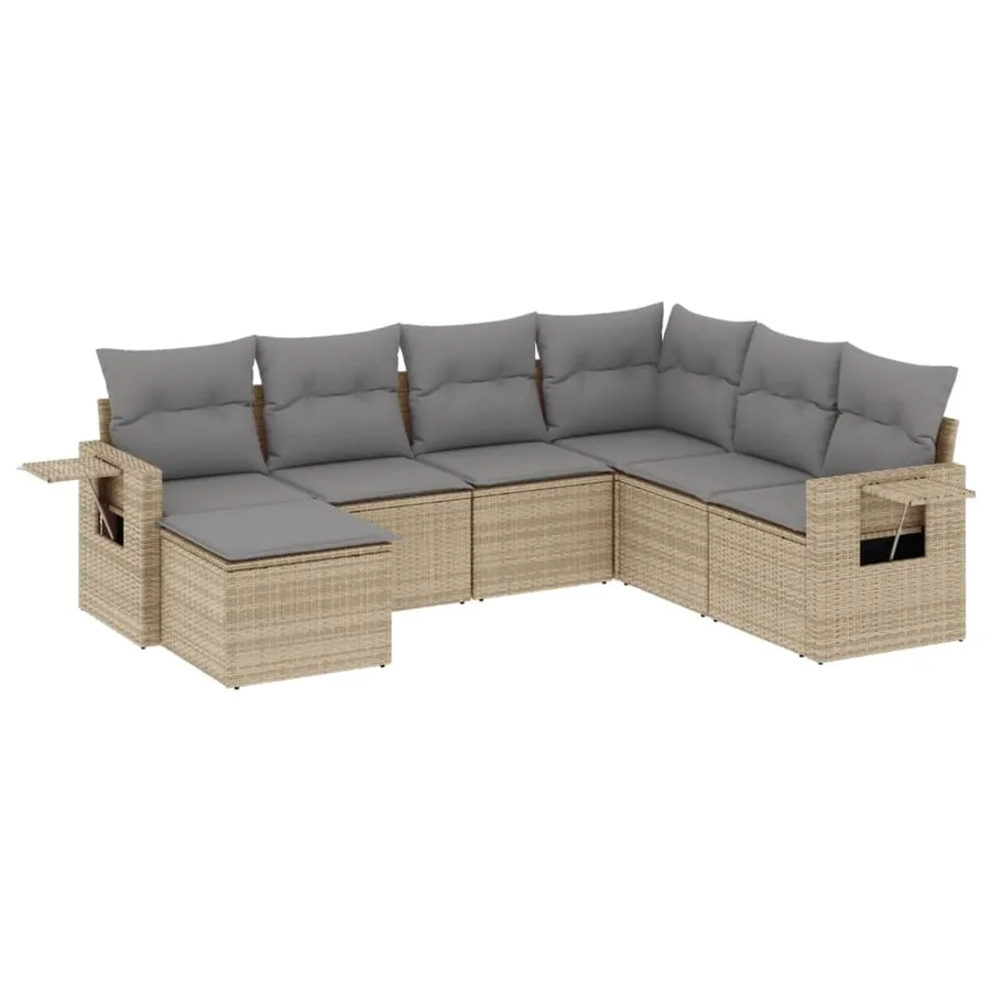 Salon de jardin avec coussins 7 pcs beige résine tressée - 2