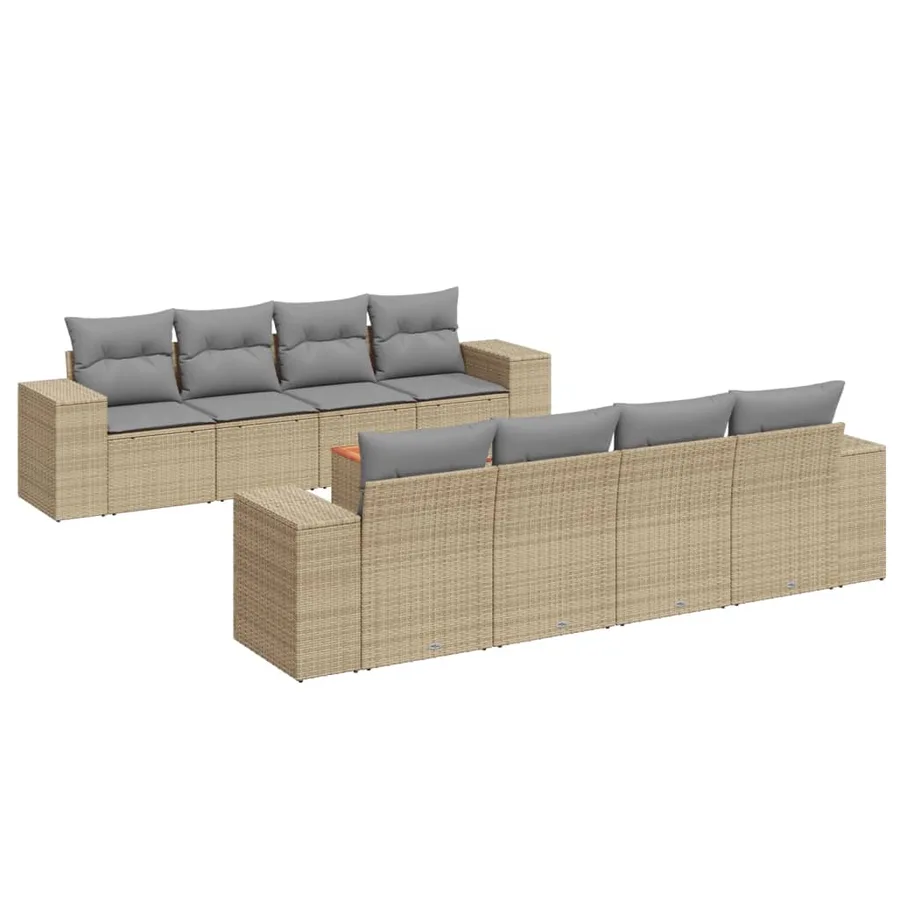 Salon de jardin avec coussins 9 pcs beige résine tressée - 2
