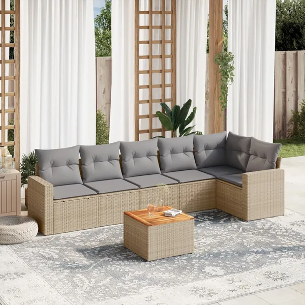 Salon de jardin avec coussins 7pcs mélange beige résine tressée