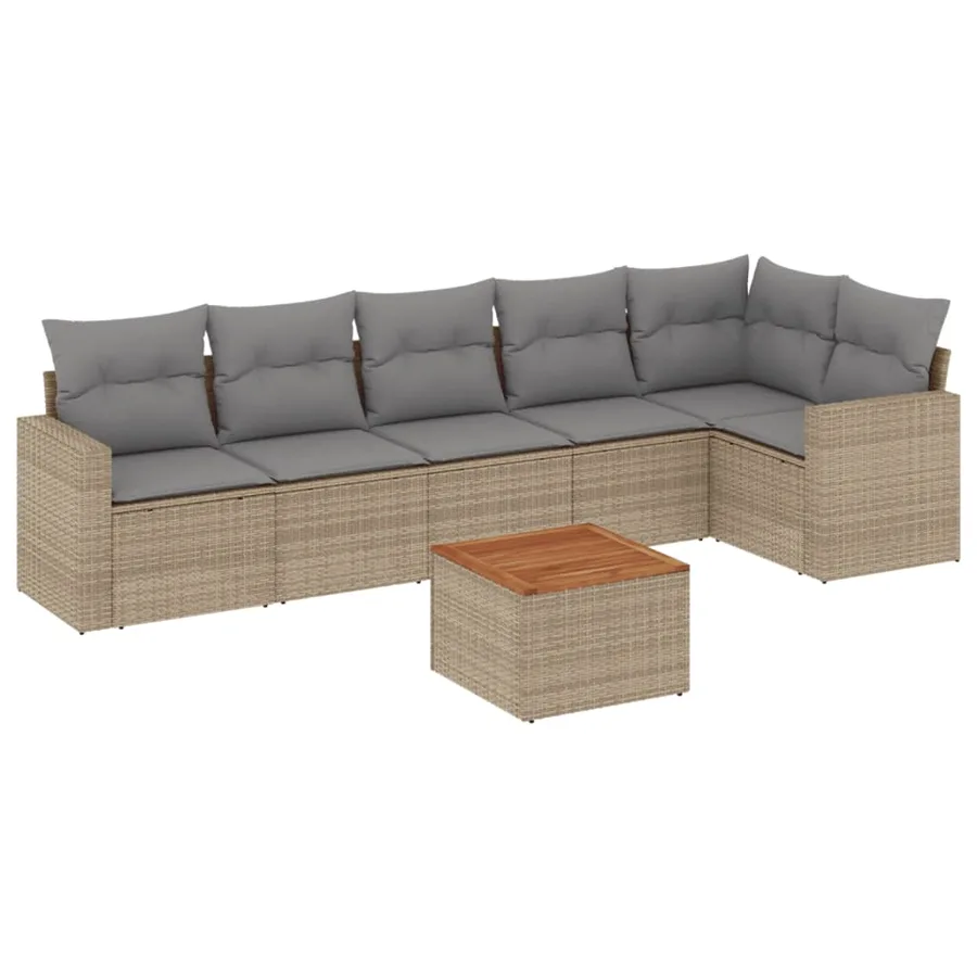 Salon de jardin avec coussins 7pcs mélange beige résine tressée - 2
