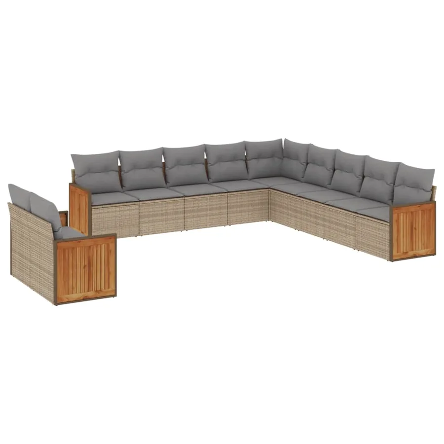 Salon de jardin 11 pcs avec coussins beige résine tressée - 2