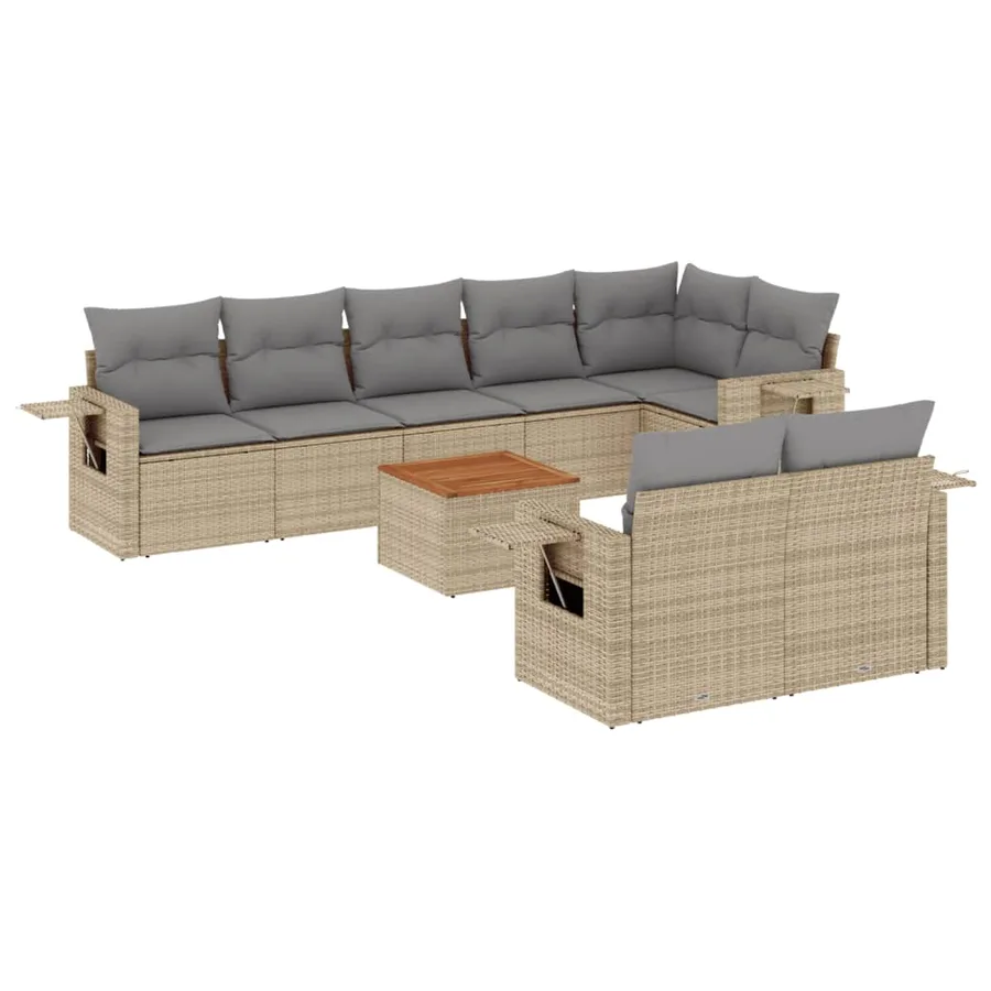 Salon de jardin avec coussins 9pcs mélange beige résine tressée - 2