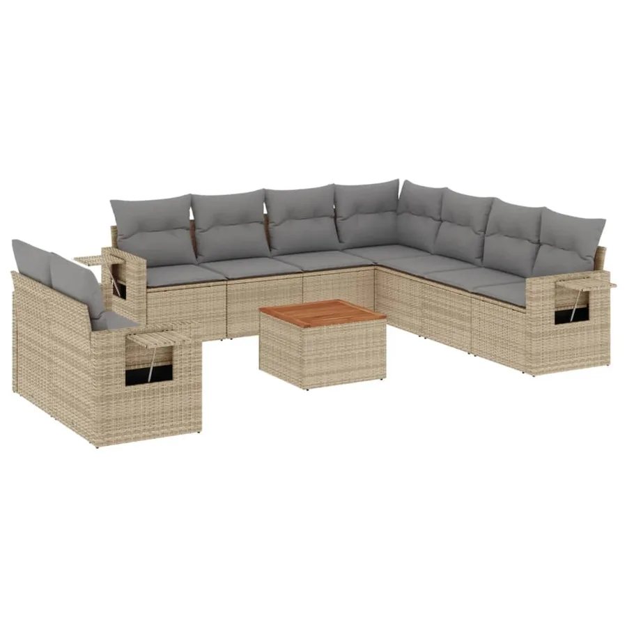Salon de jardin et coussins 10 pcs mélange beige résine tressée - 2