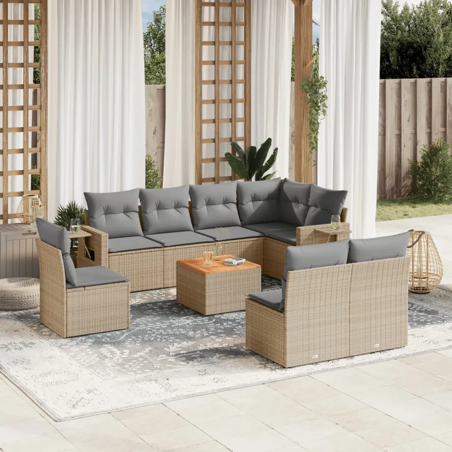 Salon de jardin avec coussins 9pcs mélange beige résine tressée
