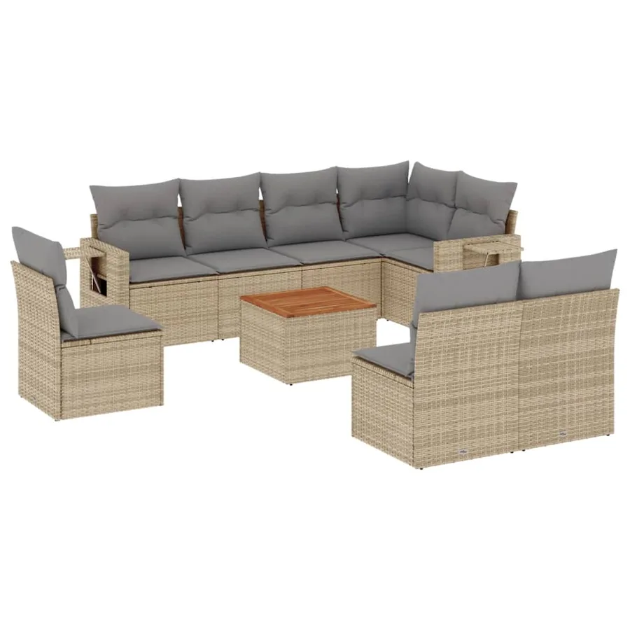 Salon de jardin avec coussins 9pcs mélange beige résine tressée - 2