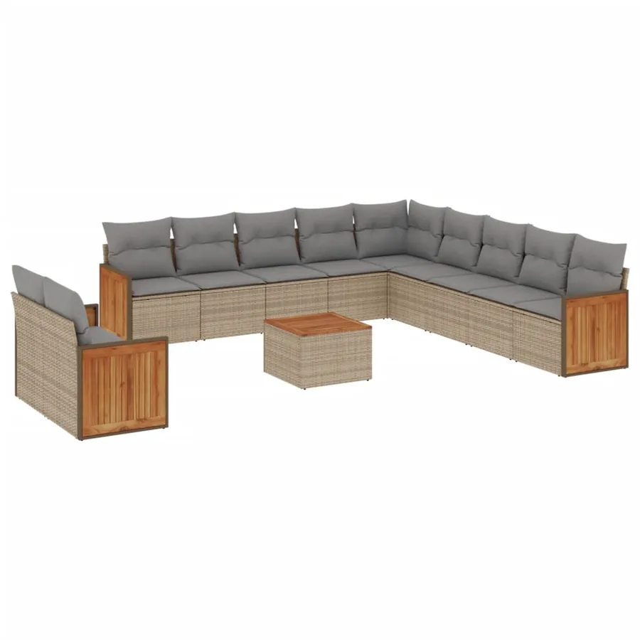 Salon de jardin avec coussins 12 pcs beige résine tressée - 2