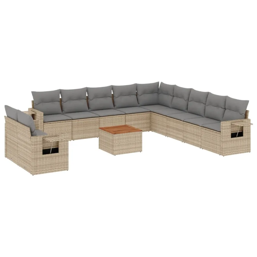 Salon de jardin et coussins 12 pcs mélange beige résine tressée - 2