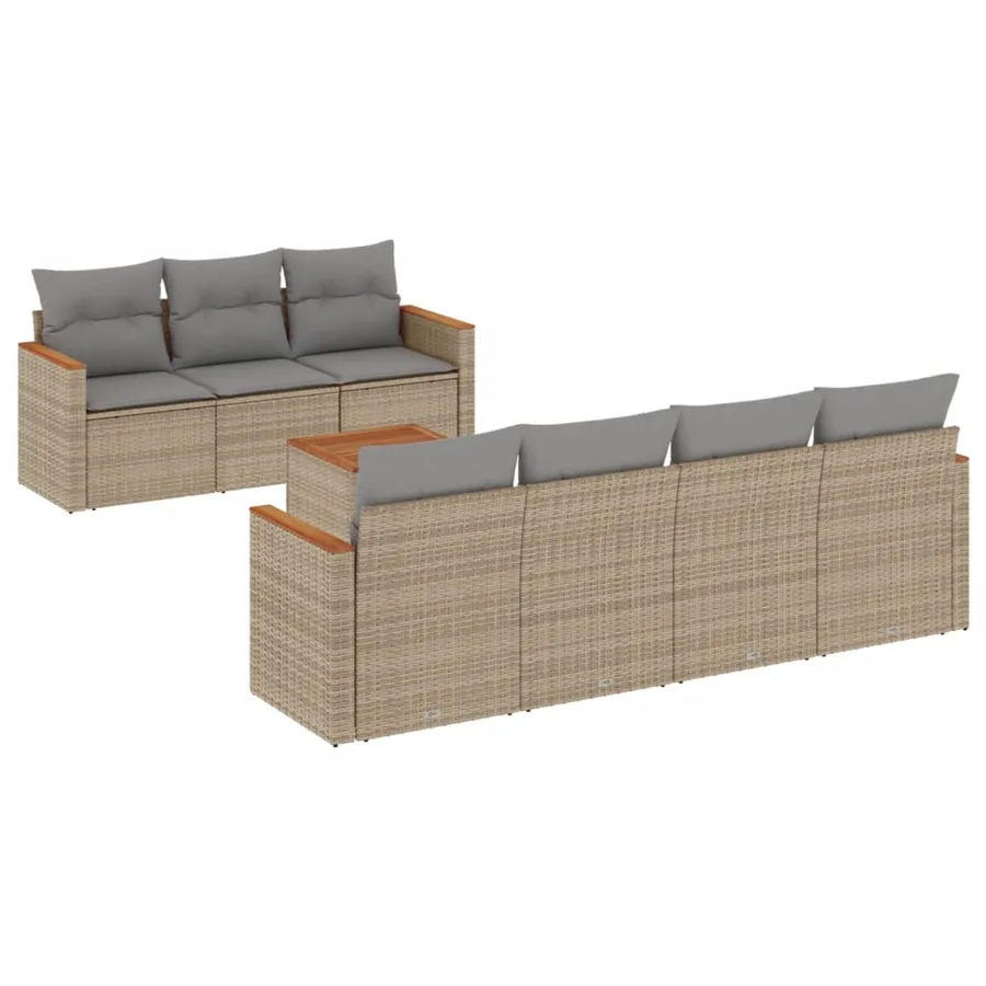 Salon de jardin avec coussins 8 pcs beige résine tressée - 2