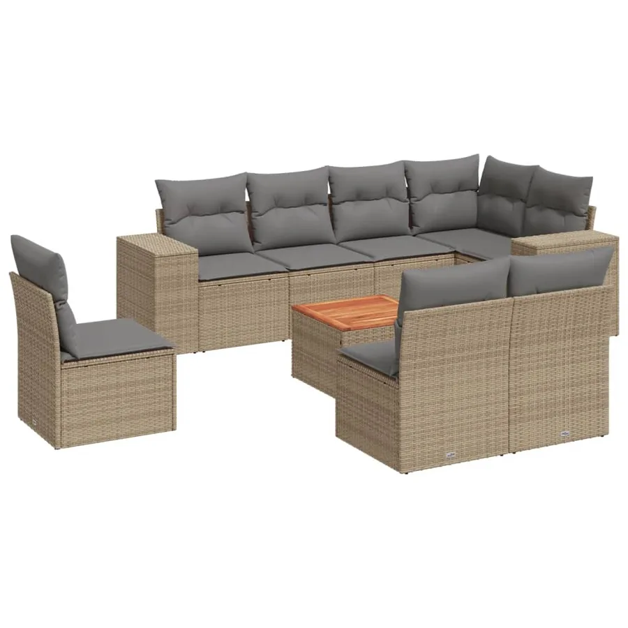 Salon de jardin avec coussins 9 pcs beige résine tressée - 2