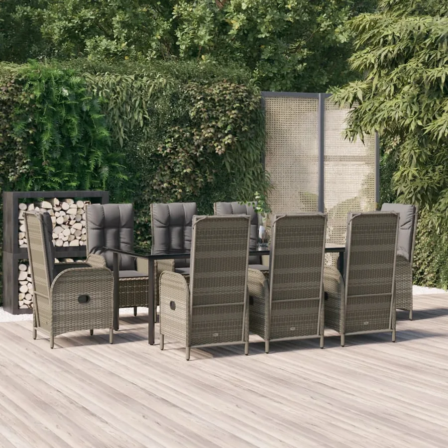 Ensemble à manger de jardin 9pcs et coussins noir et gris