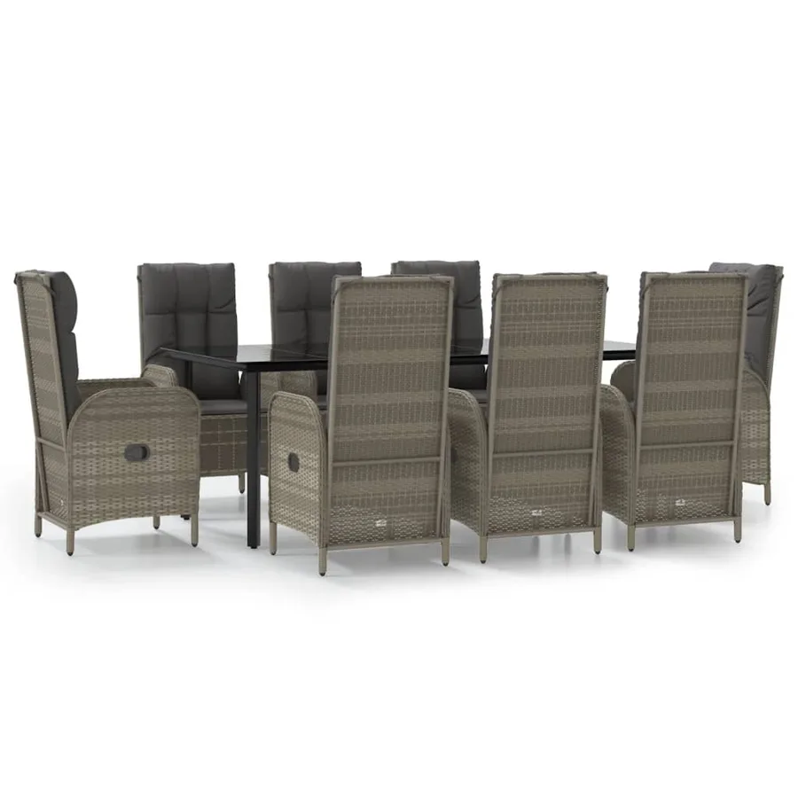 Ensemble à manger de jardin 9pcs et coussins noir et gris - 2