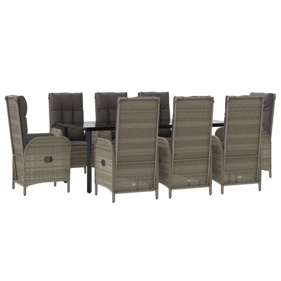 Ensemble à manger de jardin 9pcs et coussins noir et gris - 3