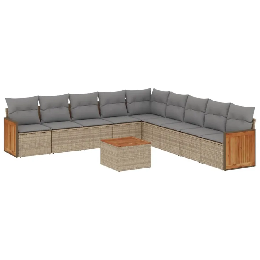 Salon de jardin avec coussins 10 pcs beige résine tressée - 2