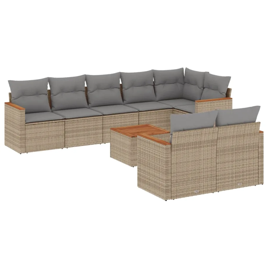 Salon de jardin avec coussins 9 pcs beige résine tressée - 2