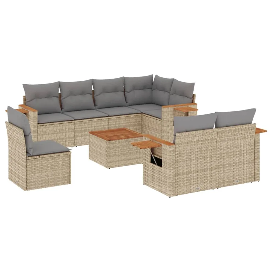 Salon de jardin avec coussins 9 pcs beige résine tressée - 2