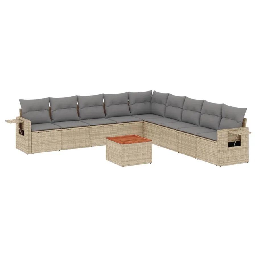 Salon de jardin et coussins 10 pcs mélange beige résine tressée - 2