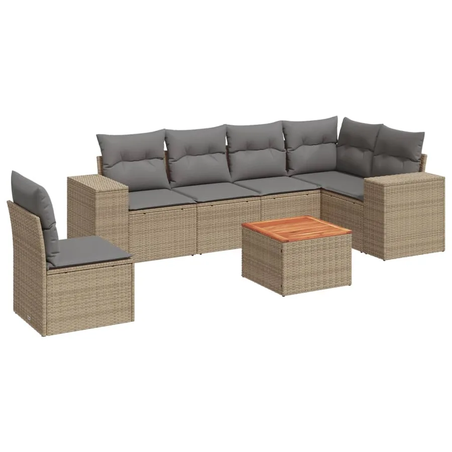 Salon de jardin avec coussins 7 pcs beige résine tressée - 2