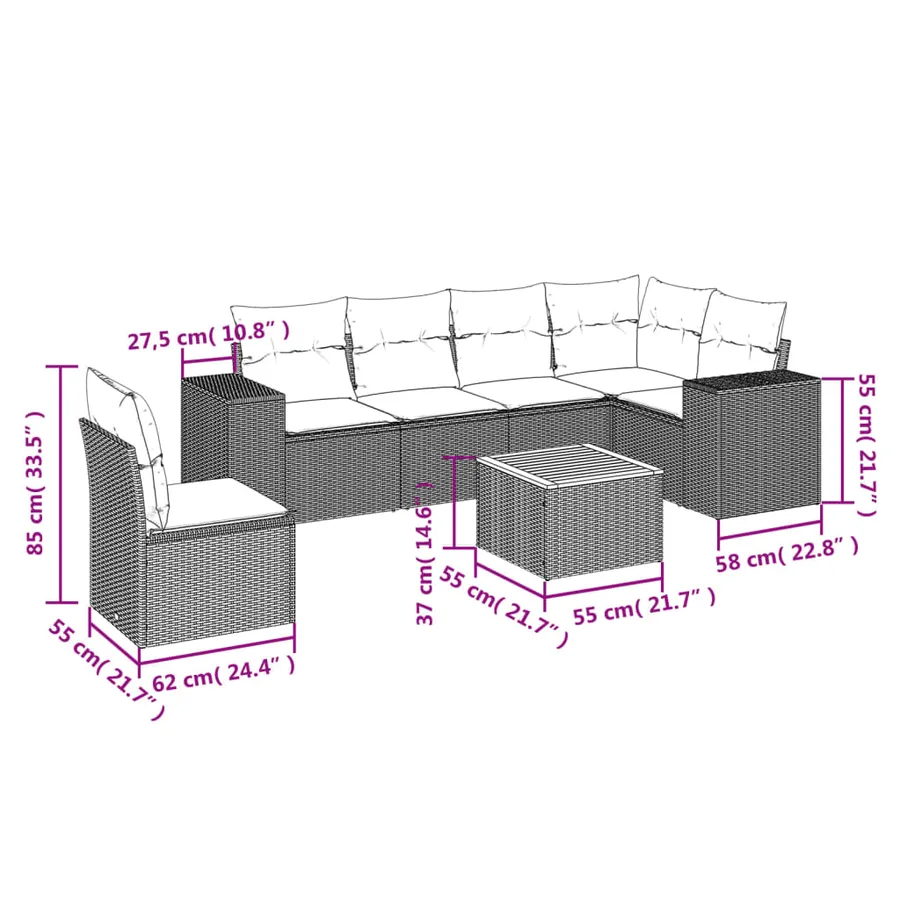 Salon de jardin avec coussins 7 pcs beige résine tressée - 3