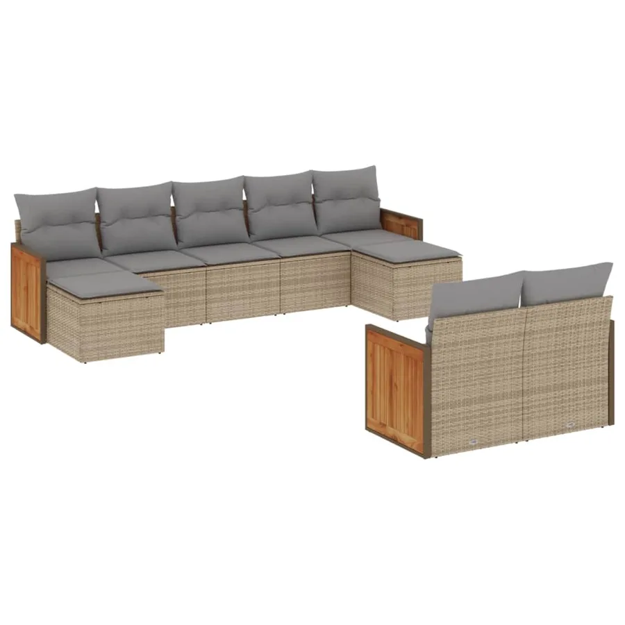 Salon de jardin avec coussins 9 pcs beige résine tressée - 2