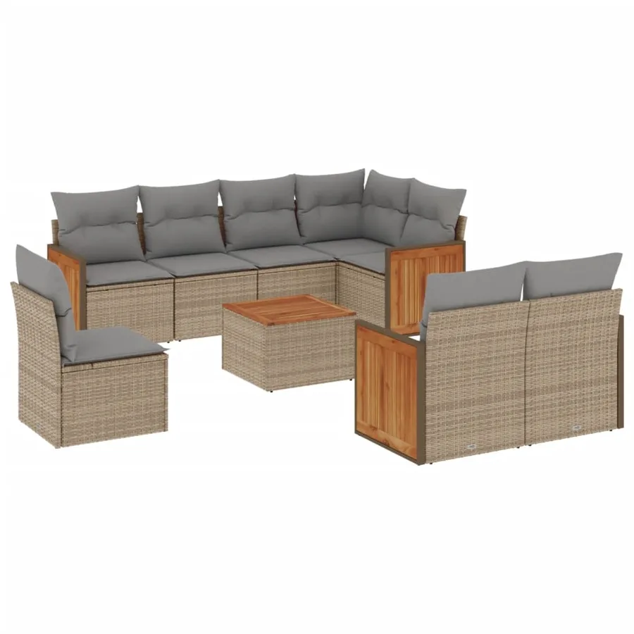 Salon de jardin avec coussins 9 pcs beige résine tressée - 2