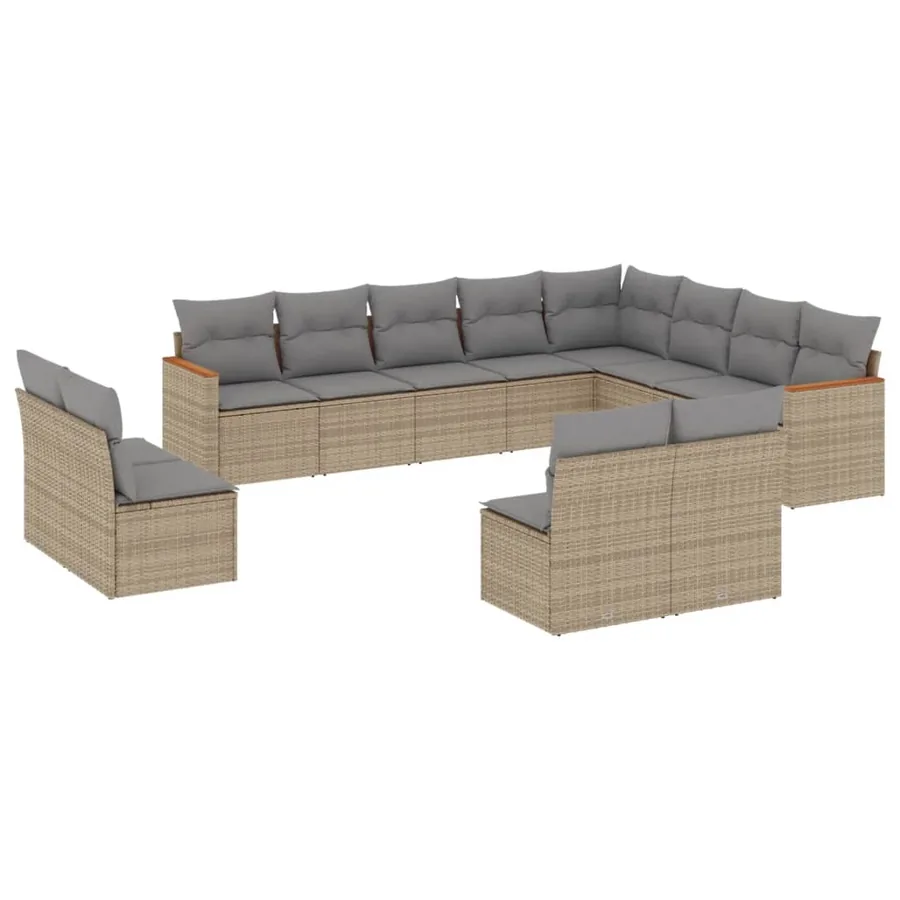 Salon de jardin avec coussins 12 pcs beige résine tressée - 2