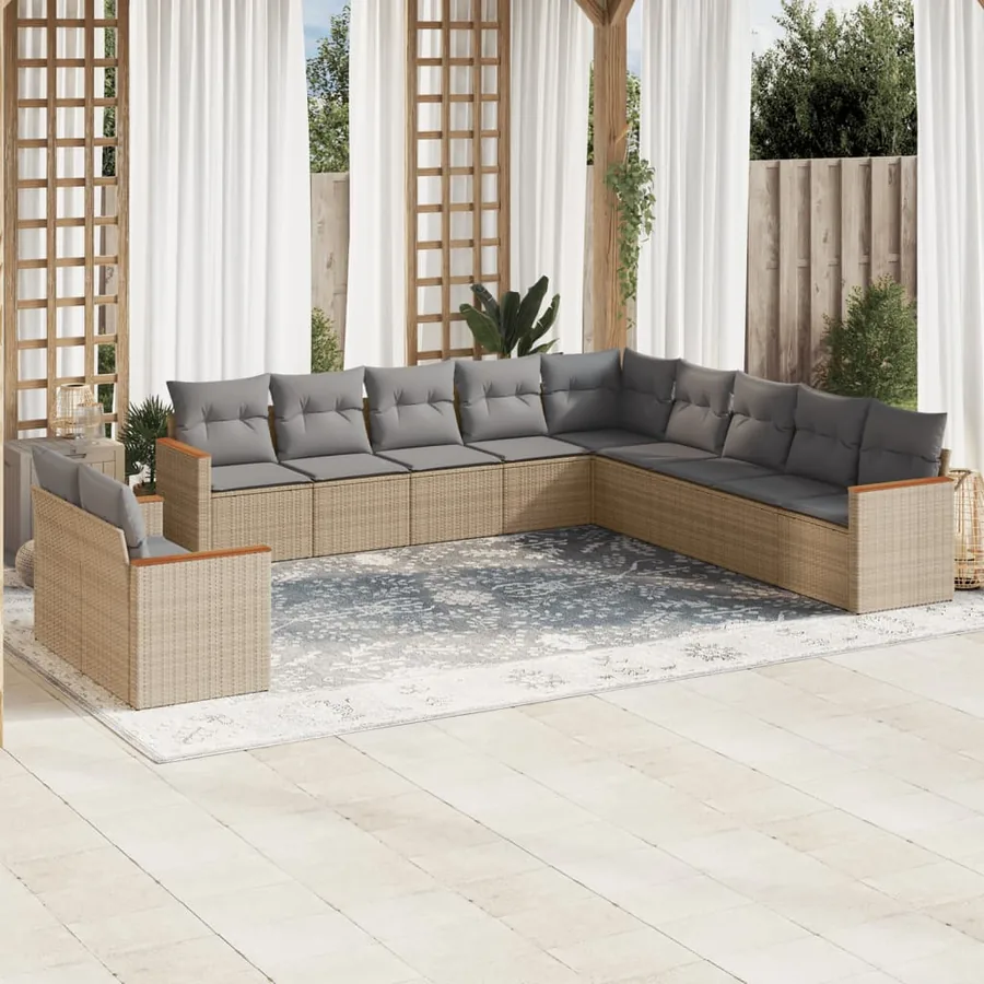 Salon de jardin 11 pcs avec coussins beige résine tressée