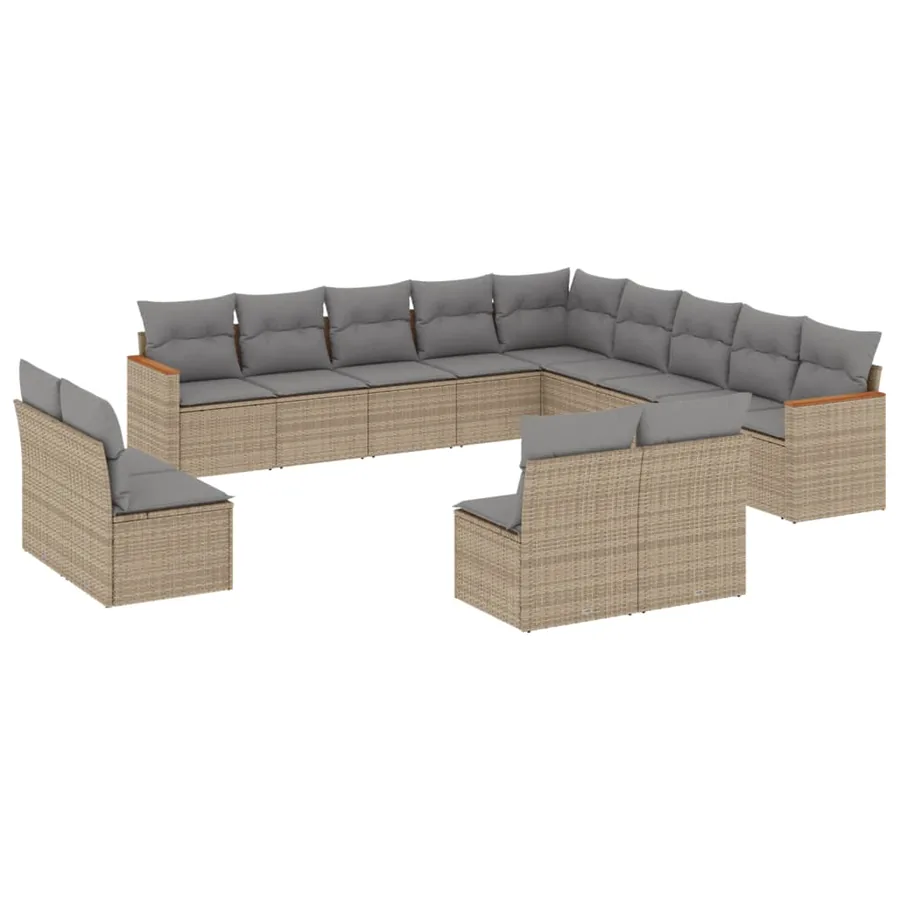 Salon de jardin avec coussins 13 pcs beige résine tressée - 2