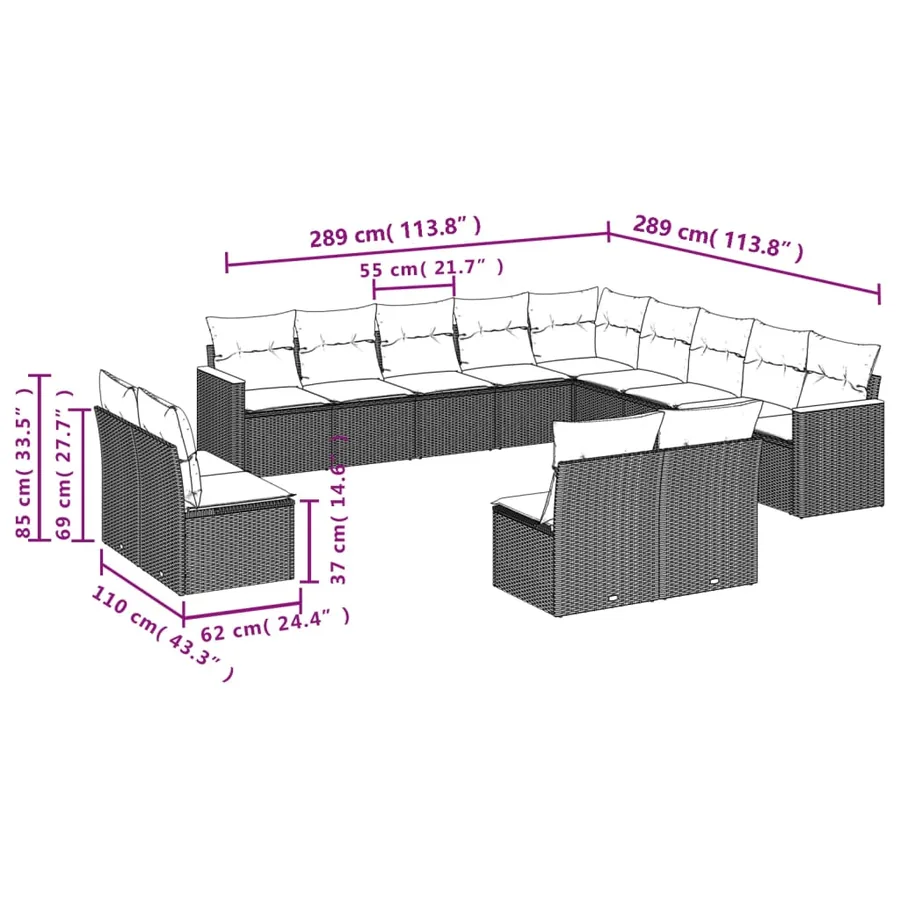 Salon de jardin avec coussins 13 pcs beige résine tressée - 3