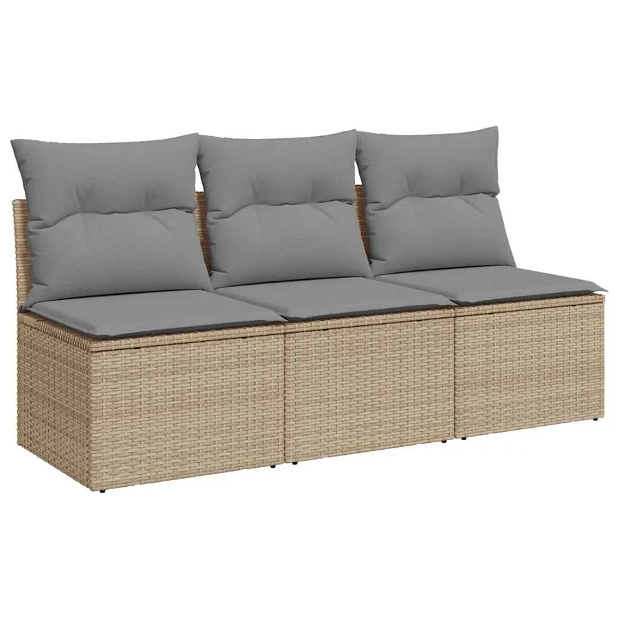 Canapé de jardin avec coussins 3 places beige résine tressée - 2