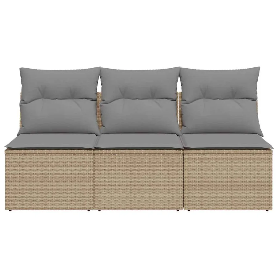 Canapé de jardin avec coussins 3 places beige résine tressée - 4