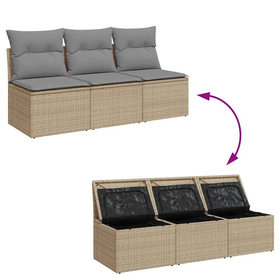 Canapé de jardin avec coussins 3 places beige résine tressée - 7